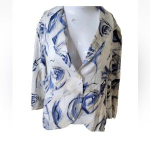 Coldwater Creek size 8 Linen blend blazer single button v-neck floral watercolor